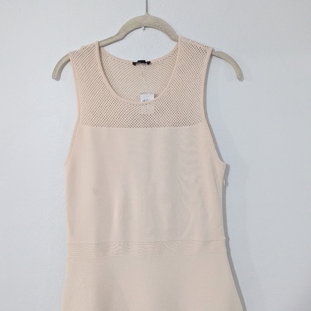 Ann Taylor NWT Mesh Neckline Skater Dress Sleeveless Stretch Beige Medium M - Picture 3 of 12